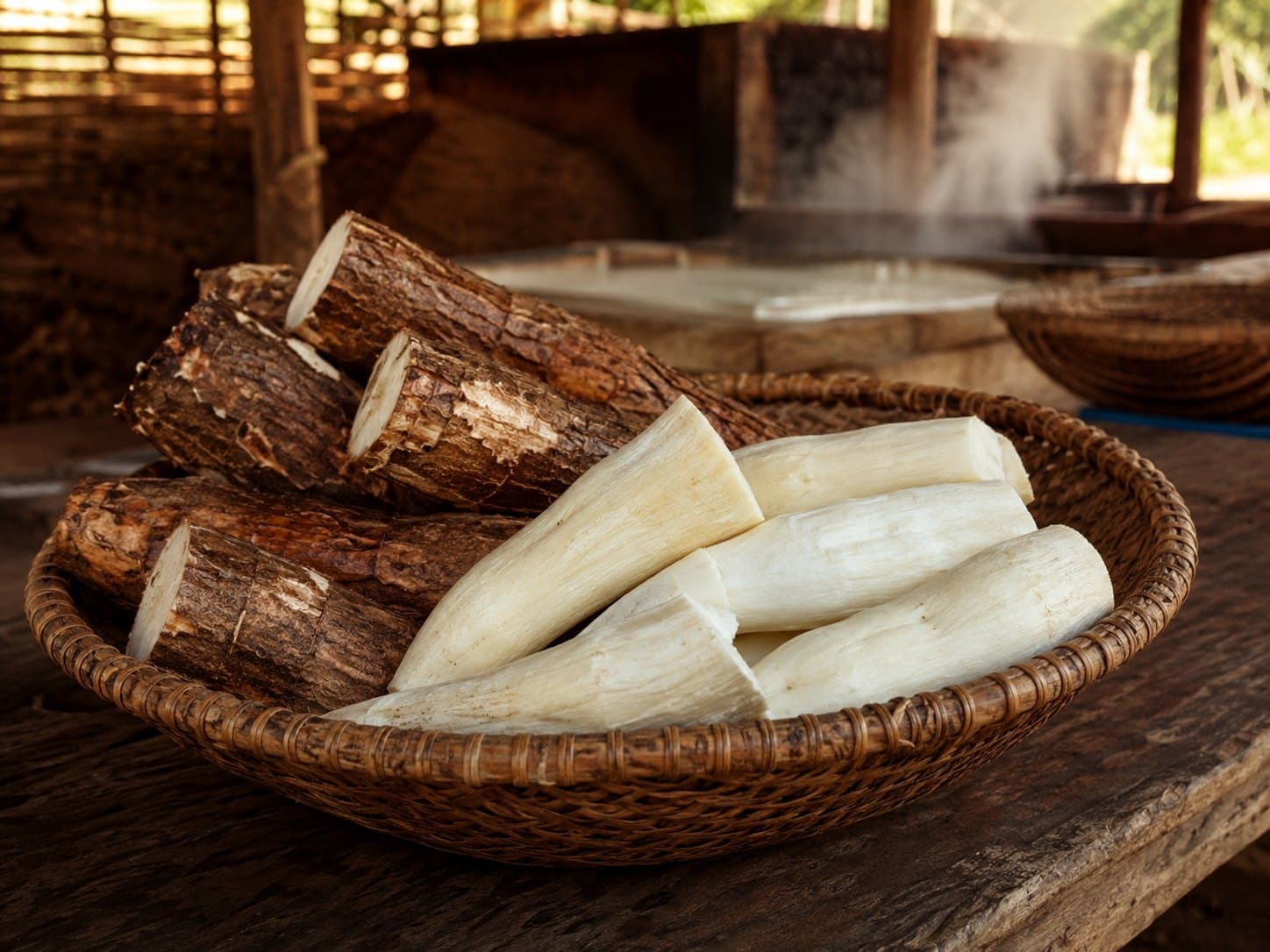 Produção tradicional de farinha de mandioca em tacho
